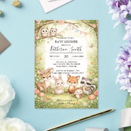Invitaciones Acrílicas Woodland Animals Baby Shower Invitation Background