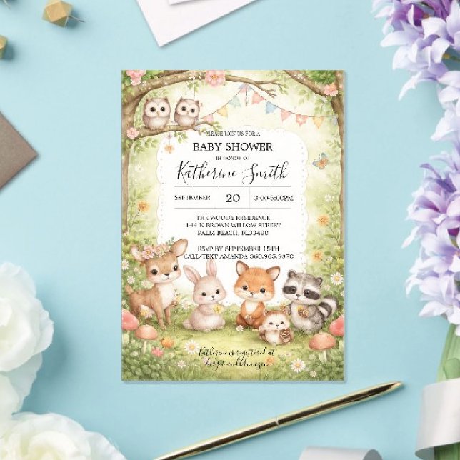 Invitaciones Acrílicas Woodland Animals Baby Shower Invitation Background (Subido por el creador)