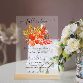 Invitaciones Acrílicas Woodland Fall Mushroom Wildflower Wedding