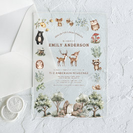 Invitaciones Acrílicas Woodland Forest Animals Gender Neutral Baby Shower