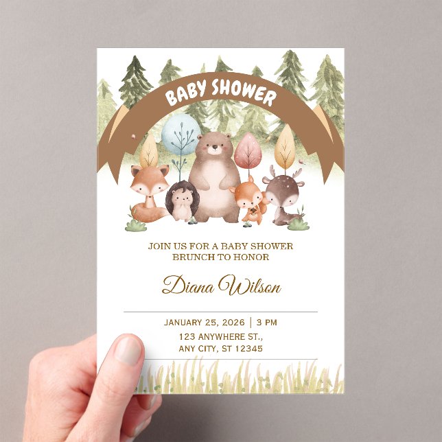 Invitaciones Acrílicas Woodland Forest Baby Shower Invite (Insitu (portátil))