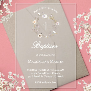 Invitaciones Acrílicas wreath de flores silvestres   Bautismo   invitació