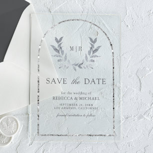 Invitaciones Acrílicas Wreath de laurel de plata deja matrimonio para sal