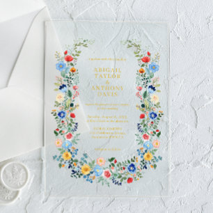 Invitaciones Acrílicas Wreath Wreath Gold Script Wedding Garden