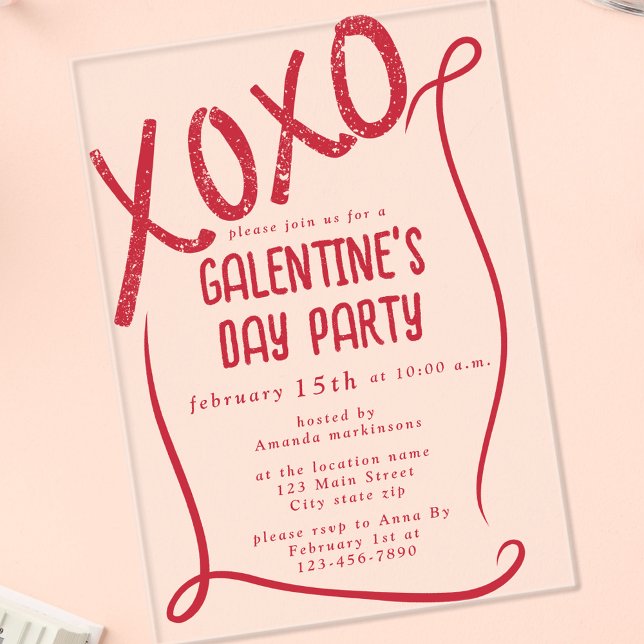Invitaciones Acrílicas XOXO Hand Drawn Galentine’s Day Party (Subido por el creador)