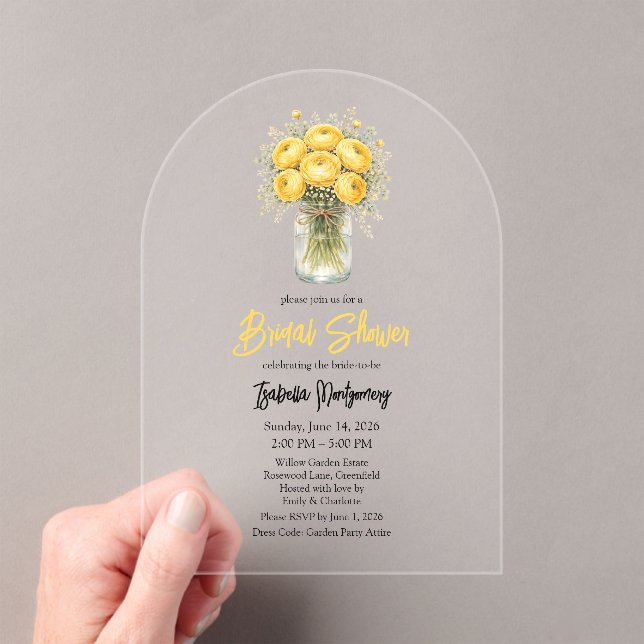 Invitaciones Acrílicas Yellow Palette Ranunculus Mason Jar Bridal Shower (Insitu (portátil))