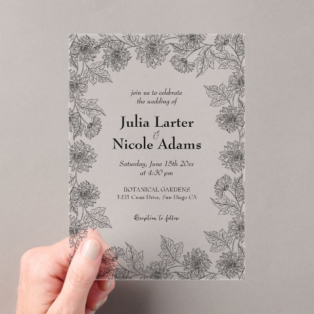 Invitaciones Acrílicas Yellow Sunflower Leaves Garden Boda Minimalista (Insitu (portátil))