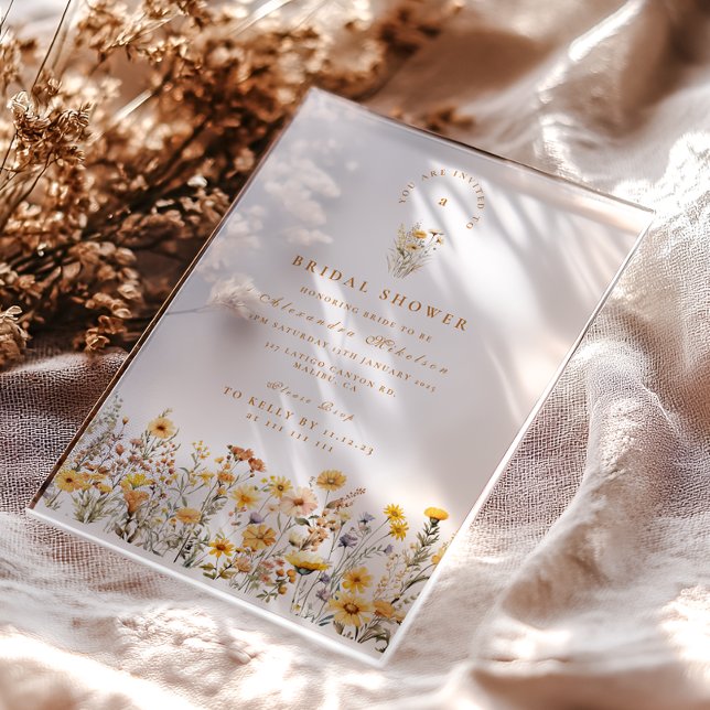 Invitaciones Acrílicas Yellow Wildflowers and Daisies Bridal Shower (Subido por el creador)