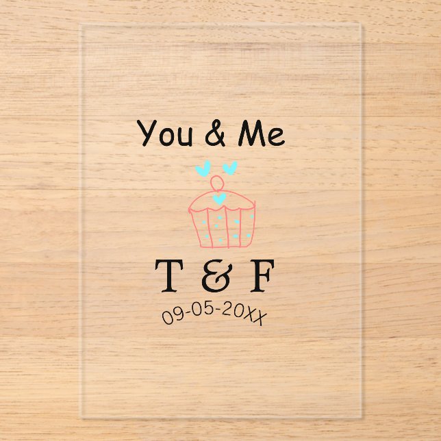 Invitaciones Acrílicas You and me love cup cake red valentine's day name  (Anverso)