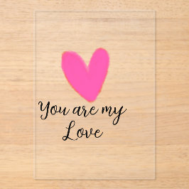 Invitaciones Acrílicas you are my love pink red heart watercolor kidretro
