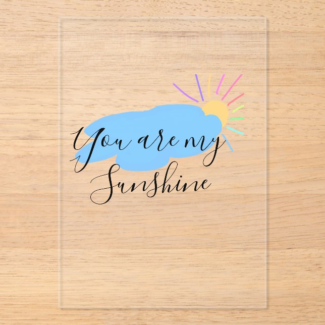 Invitaciones Acrílicas you are my sunshine yellow orange sun rays clouds (Anverso)