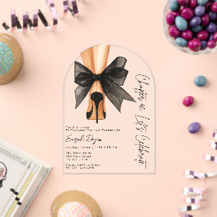 Invitaciones Acrílicas Zapatos de Tacón Alto con Lazo Negro Cumpleaños 40