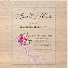 Invitaciones Acrílicas Zapatos de tacón alto florales rosados para desped