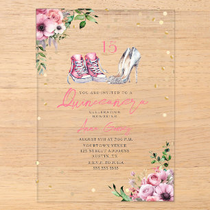 Invitaciones Acrílicas Zapatos Quinceañera Zapatillas Rosadas Tacones 15