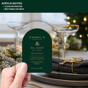 Invitaciones Acrílicas Zazzle Boda acrílico Emerald Green Gold Textos