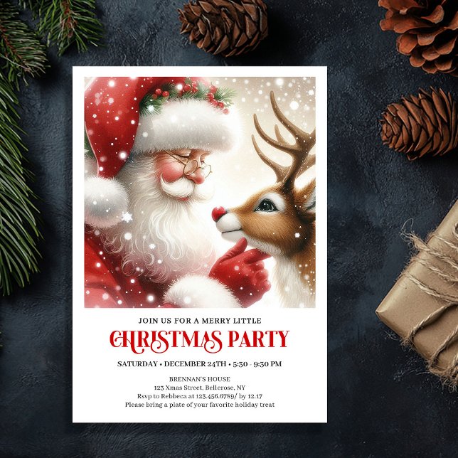 Invitaciones adorables de reunión navideña de Sant (Santa and Rudolph Cute Holiday Gathering Invitation)