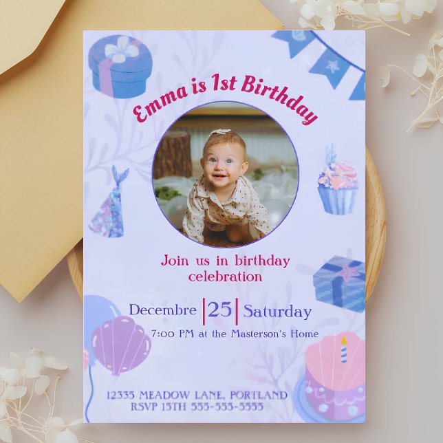 Invitaciones Adorables Personalizadas de Primer Cu (Subido por el creador)