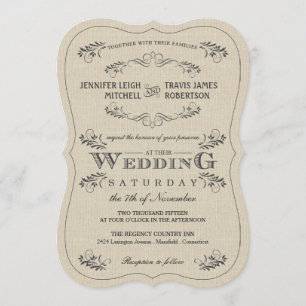 Invitaciones adornadas de la boda de la arpillera