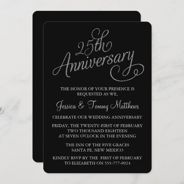 Invitaciones al 25° aniversario de Silver Boda (Anverso / Reverso)
