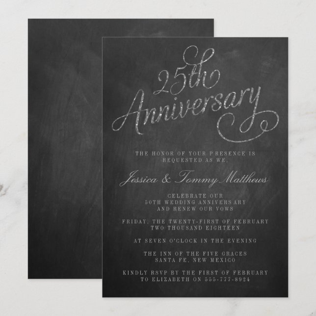 Invitaciones al 25° aniversario de Silver Boda (Anverso / Reverso)