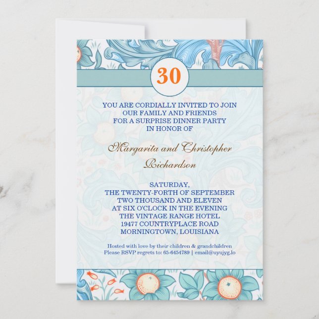 invitaciones al 30° aniversario del boda azul y el (Anverso)