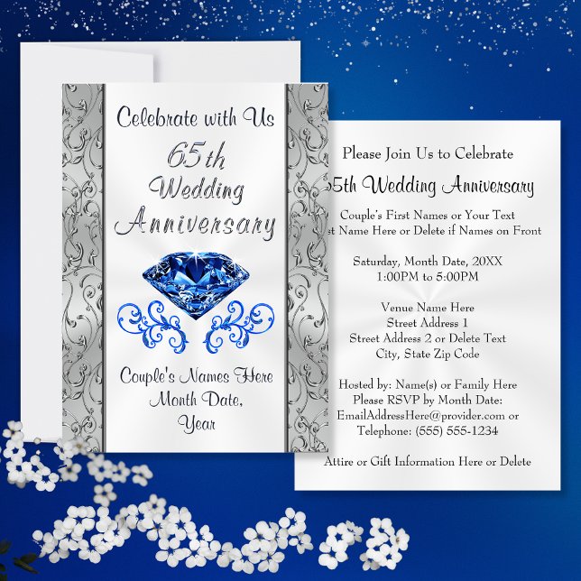 Invitaciones al 65º aniversario de Sapphire Boda (65th Wedding Anniversary Invitations. Sapphire Wedding Anniversary. What is the symbol for 65th wedd)