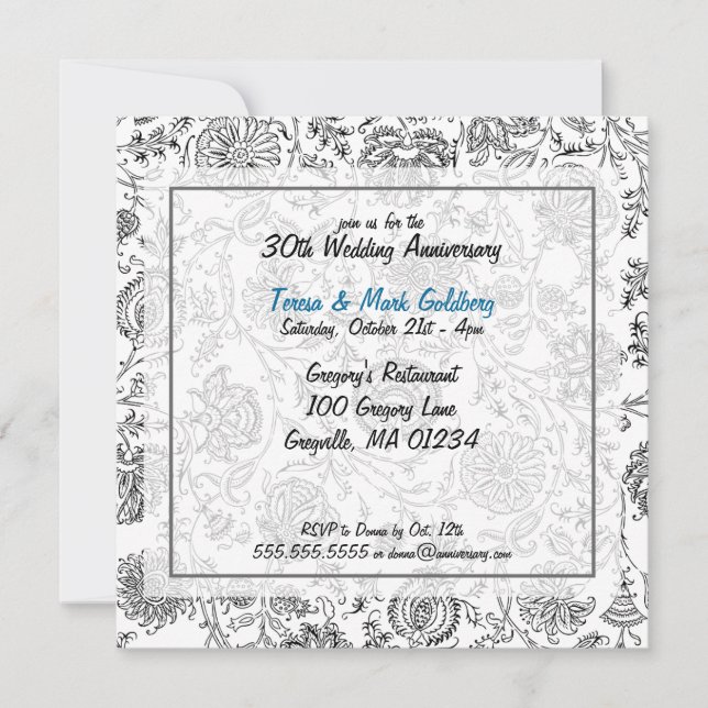 Invitaciones al aniversario de Bodas blancos y neg (Anverso)