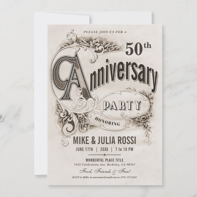 Invitaciones al Aniversario de la Boda Vintage Sup (Anverso)