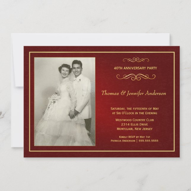 Invitaciones al aniversario de Ruby Boda - 40° ani (Anverso)