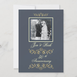 Invitaciones al aniversario de Slate Blue Photo