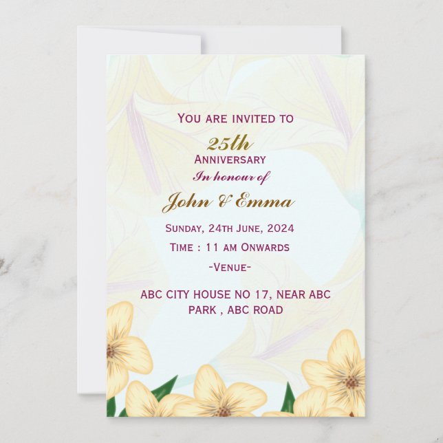Invitaciones al aniversario del boda (Anverso)