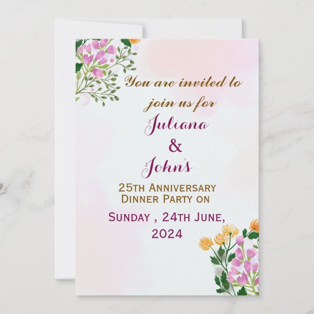 Invitaciones al aniversario del boda (Anverso)