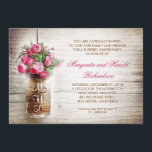 invitaciones al aniversario del boda de barro de m<br><div class="desc">Romántico fondo rústico de madera y tarro de albañil con flores de color rosa oscuro fiesta de aniversario o invitaciones para la cena de aniversario. Sugiero un hermoso papel de tela para este diseño.</div>