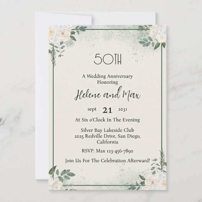 Invitaciones al Aniversario del Boda de Verdor Mín (Anverso)