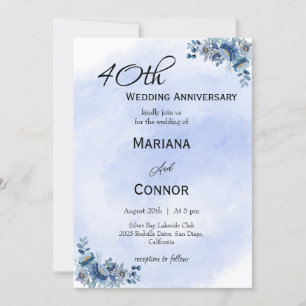 Invitaciones al Aniversario del Boda Floral Azul M