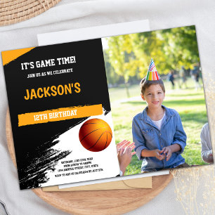 Invitaciones al baloncesto blanco negro con foto