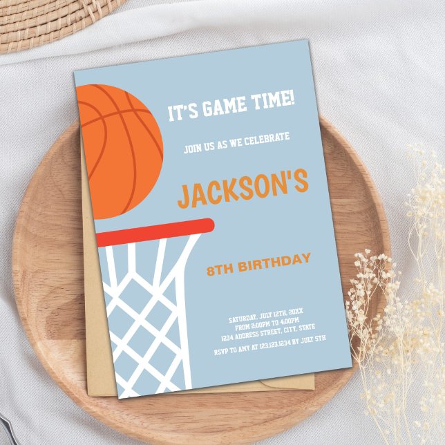 Invitaciones al baloncesto de fondo gris azul (Blue Gray Background Basketball Invitations)