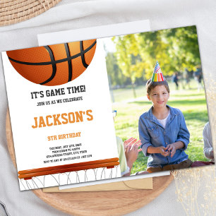 Invitaciones al baloncesto Naranja blanco con foto