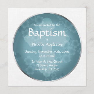 Invitaciones al bautismo azul de pizarra floral