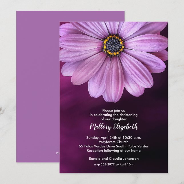 Invitaciones al bautismo/cristianismo púrpura (Anverso / Reverso)