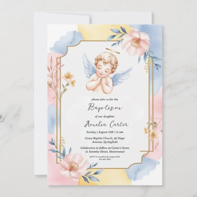invitaciones al bautismo de ángel (Anverso)