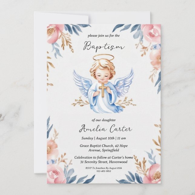 invitaciones al bautismo de ángel (Anverso)