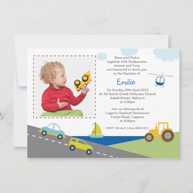 Invitaciones al bautismo de autos y camiones (Anverso)