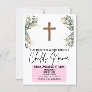 Invitaciones al bautismo de boho floral