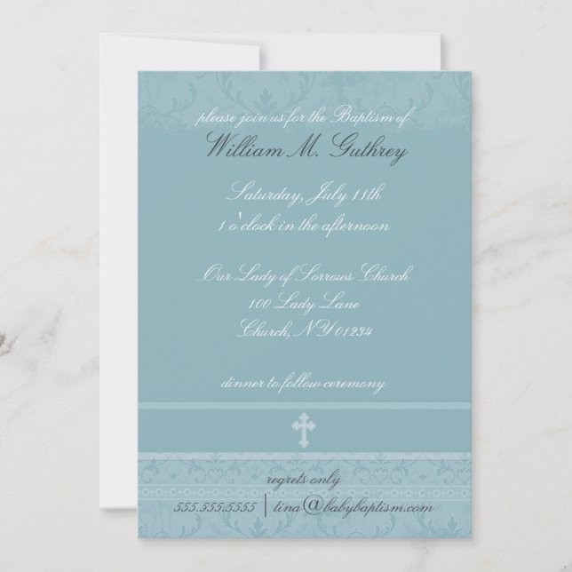 Invitaciones al bautismo de elegancia azul (Anverso)