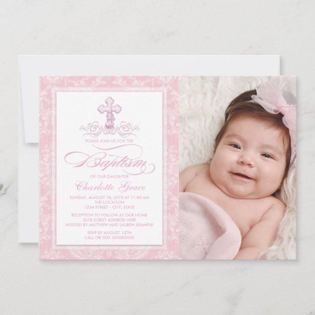 Invitaciones al bautismo de foto de Chicas cruzado (Anverso)