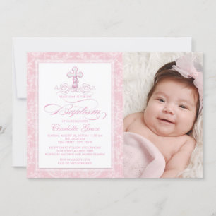 Invitaciones al bautismo de foto de Chicas cruzado