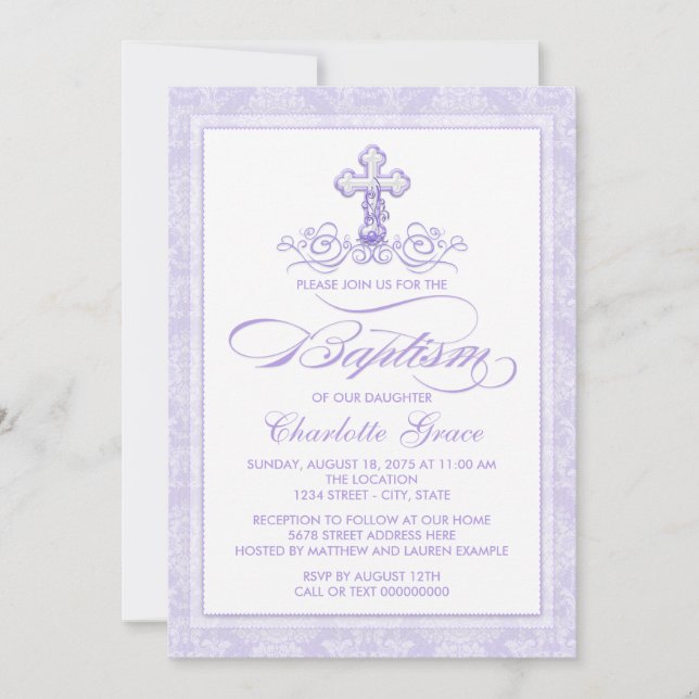 Invitaciones al bautismo de Lavender (Anverso)