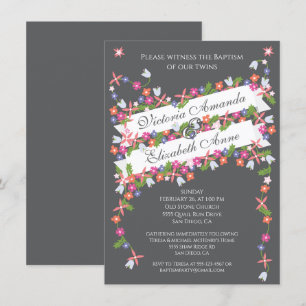 Invitaciones al bautismo de los mellizos florales 