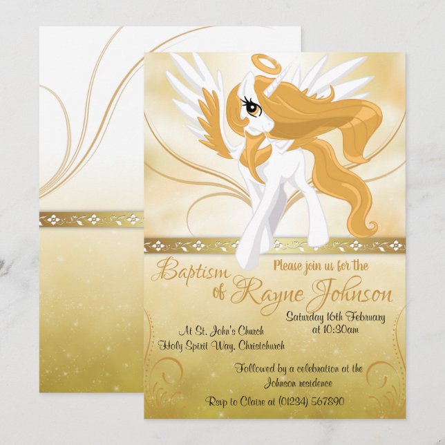 Invitaciones al bautismo de Unicornio por parte de (Anverso / Reverso)